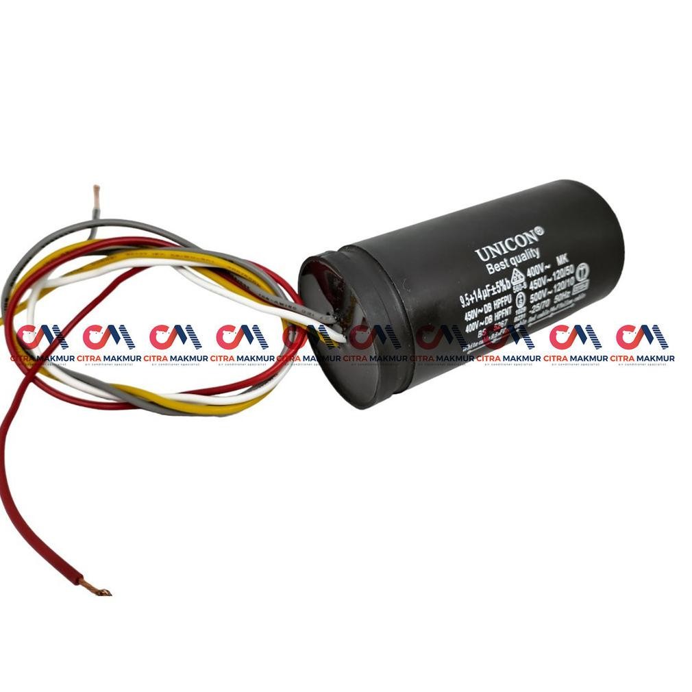 Kapasitor Mesin Cuci 2 tabung 9,5 uF dan 14 uF Washing Machine Capasitor 4 kabel 9,5 & 14 mikro LG