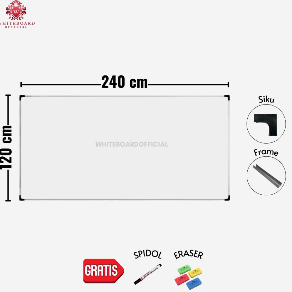 

RAIJIN Papan Tulis White Board 120x240cm / Whiteboard Non Magnet Gantung Mudah Ditulis & Dihapus