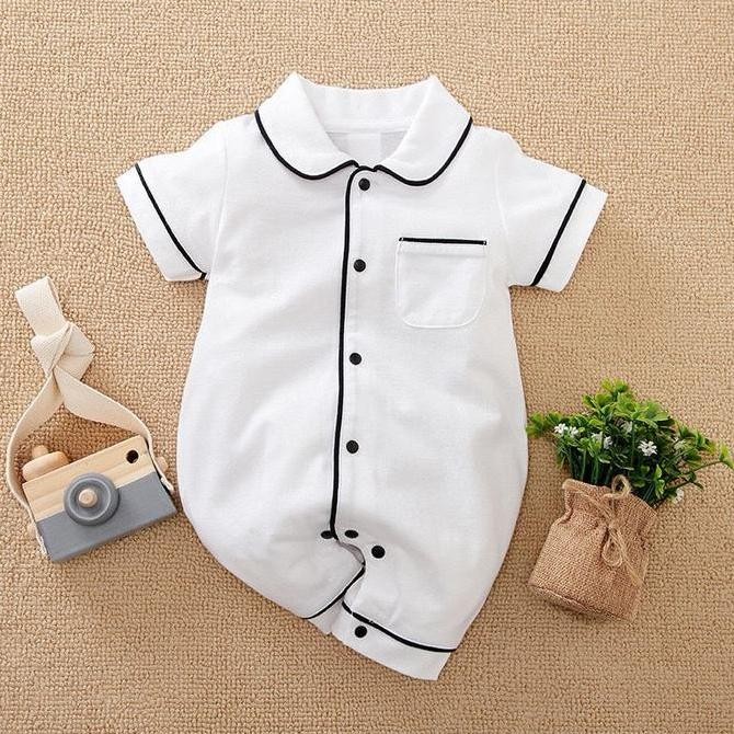 Brownieground Jumper Newborn Bayi Perempuan Dan Laki-Laki Kembar Lengan Pendek | Baju Polos Bahan Ka