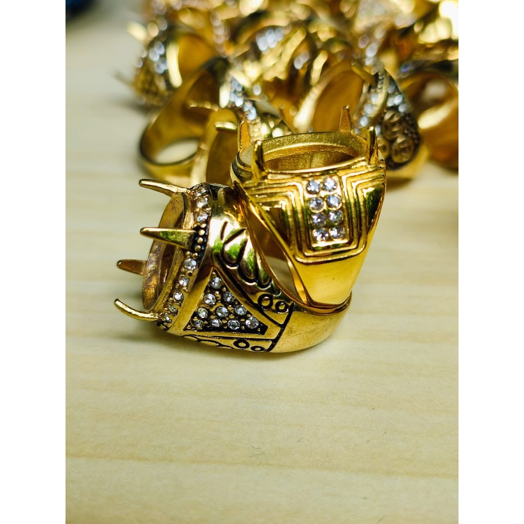 Dika Acc. Emban Ring Warna Gold / Cangkang Cincin Batu Akik Titanium Special Gold, dengan Permata Zi