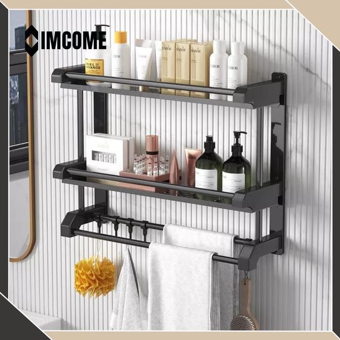 RAK SABUN HANDUK SUSUN KAMAR MANDI TEMPAT PENYIMPANAN SERBAGUNA HITAM