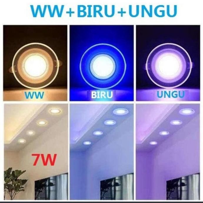 Lampu Downlight Led 3 Warna 7Watt Kuning,Biru, Ungu