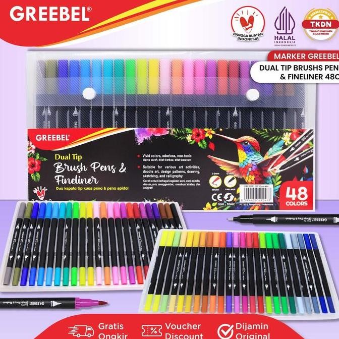

Greebel Dual Tip Brush Pen Color / 48 Warna / Pena Kuas Warna / Spidol Set Marker Drawing Pen