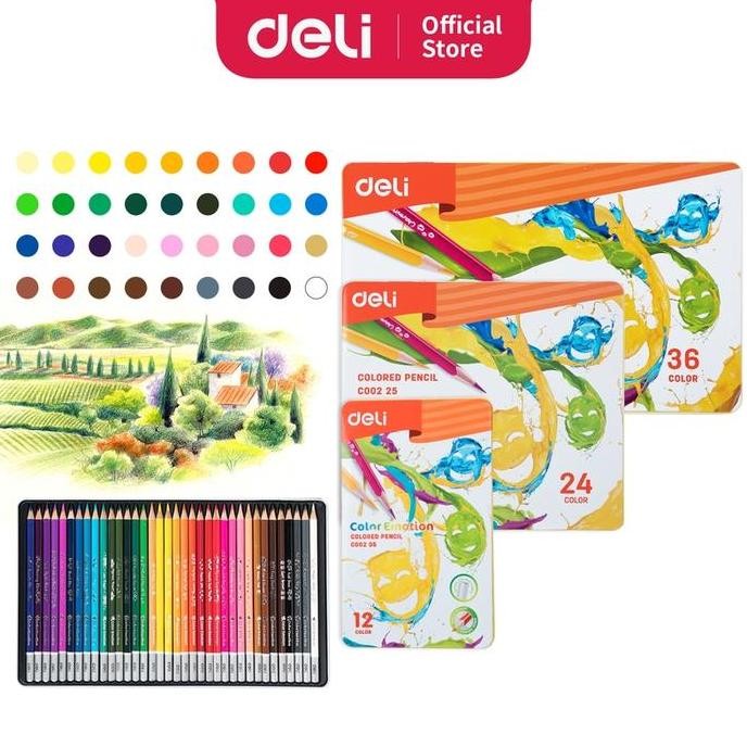 

Deli Pensil Warna Celup Halus 12/24/36 Warna, Bentuk Segitiga Ergonomis EC00205 EC00225 EC00235 Cat Kayu