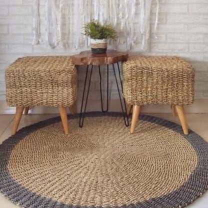 Rug Seagrass 120 cm List Grey / Karpet Anyaman Seagrass / Karpet