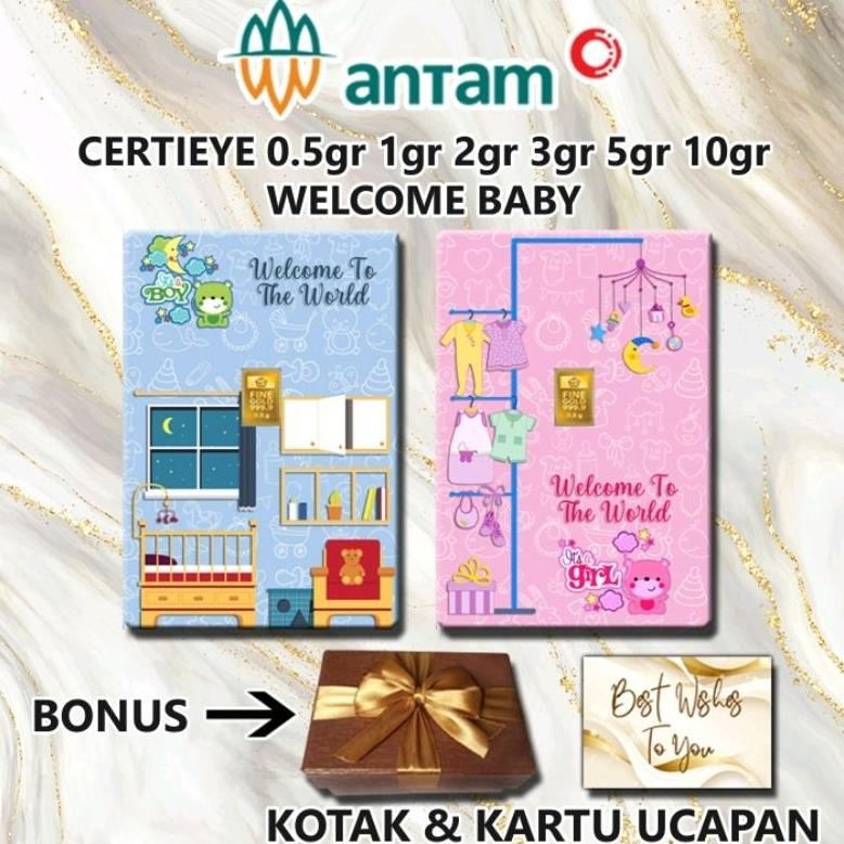 Terlaris Logam Mulia Emas Antam Welcome Baby Boy Girl Gift Series Custom Certicard Certieye