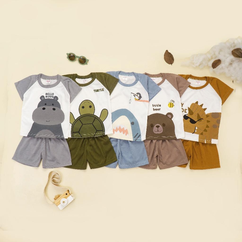Bts Setelan Anak & Bayi Laki Laki Raglan Animal Earthtone Series/ Baju Anak Laki Laki / Baju Bayi / 
