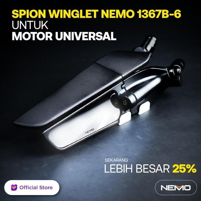 TERBARU - NEMO Spion Winglet (1367B-6) Model Rizoma Universal Kaca Cembung (BIG)