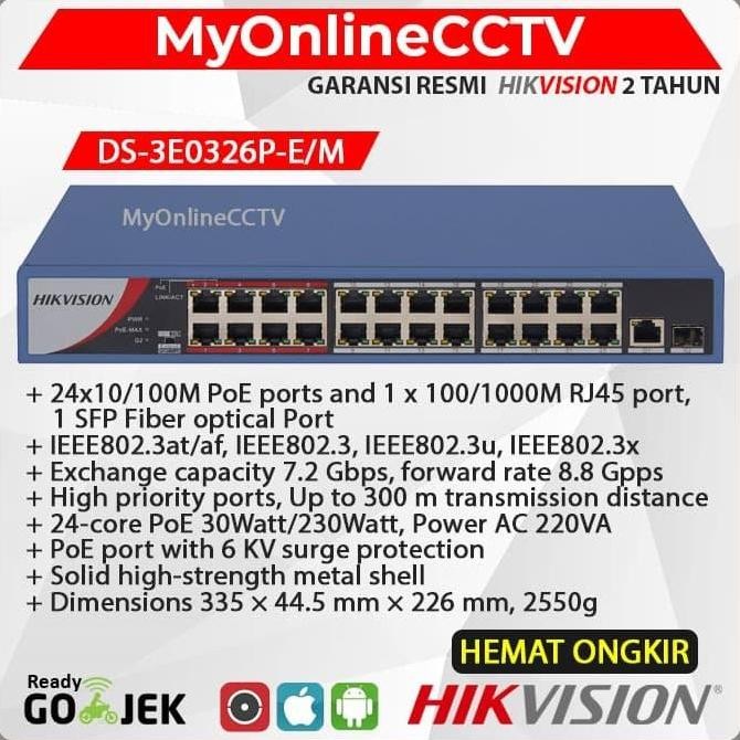Hikvision DS-3E0326P-E/M POE Switch Hub 24+2 Resmi Garansi