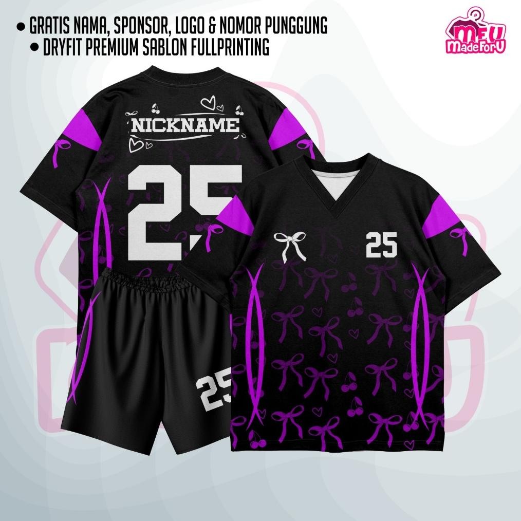 Jersey Baju Wanita/Pria K-POP RIBBON Edition Hitam Ungu Custom Zumba, Badminton, Tennis, Futsal, Vol