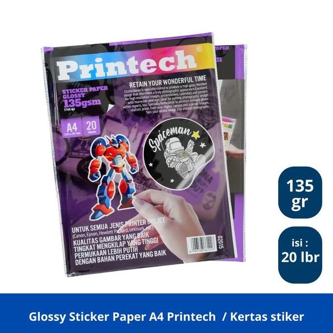

'+'+'+'+] Glossy Sticker Paper A4 Printech Max / Kertas stiker 135 gr / 20 lbr