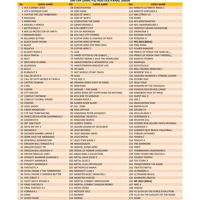 Hardisk / hdd eksternal ps2 500gb / 250gb / 160gb / 120gb full game ps2