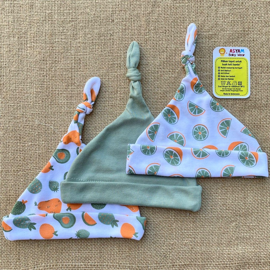 BBB Quality Premium 3 PCS Topi Bayi Baru Lahir Penutup Kepala Bayi Ciput Bayi ASYAM BABY