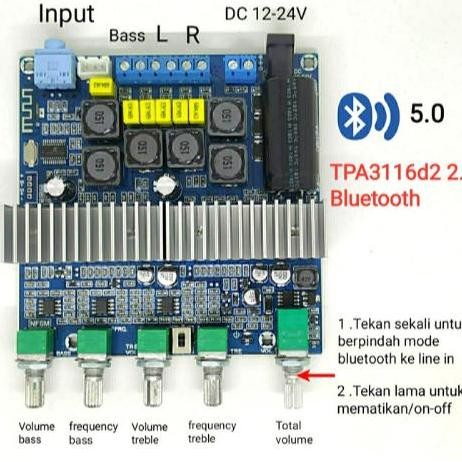 Promo POWER AMPLIFIER CLASS D TPA3116 HIFI 2.1 BT 5.0 2X50W + SUB 100W 200W COD