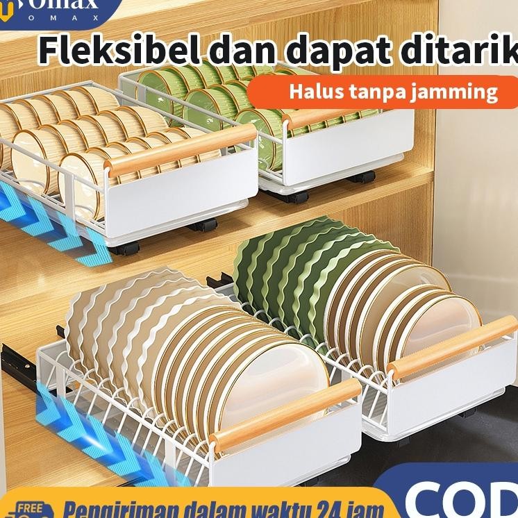 Omax Rak Piring Tarik Tarik Keranjang Bumbu Geser Laci Penyimpanan Lemari Geser Laci Rak Dapur Jenis