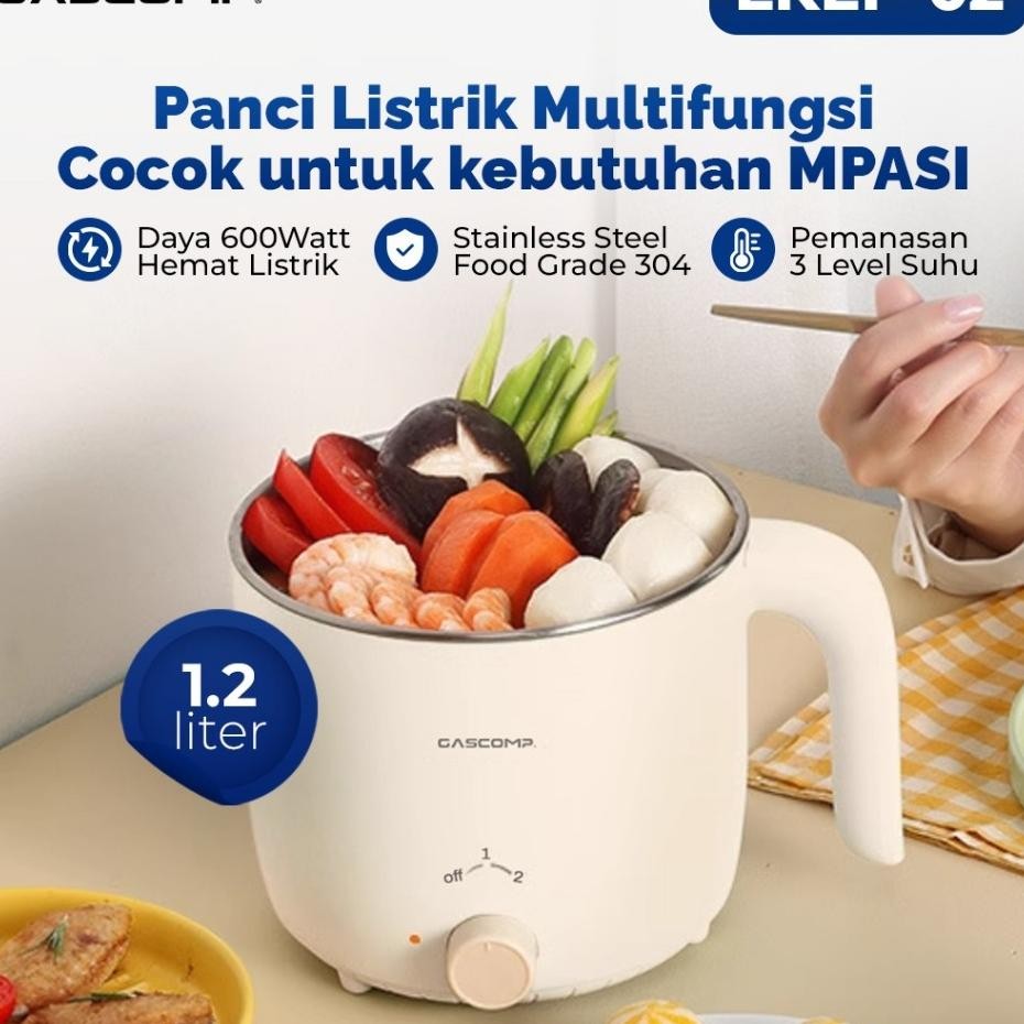 Gascomp Panci Listrik Serbaguna Ekep02 Cocok Anak Kos Mpasi Traveling Dapur Kecil Low Watt 600W Masa