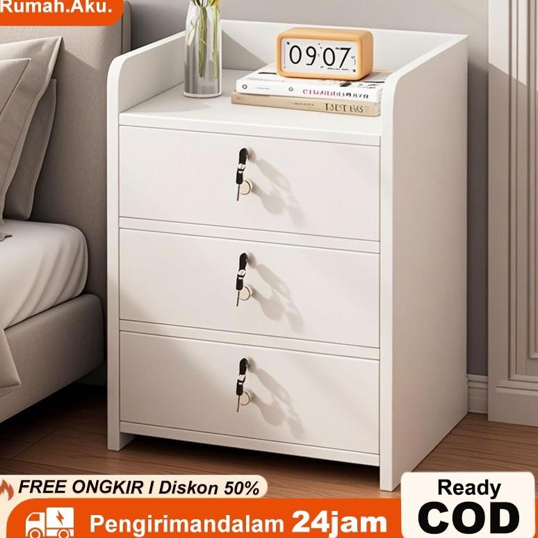 Meja Nakas Dengan Kunci Laci Meja Nakas Minimalis Meja Kamar Aesthetic Meja Nakas Kayu Bedside Table