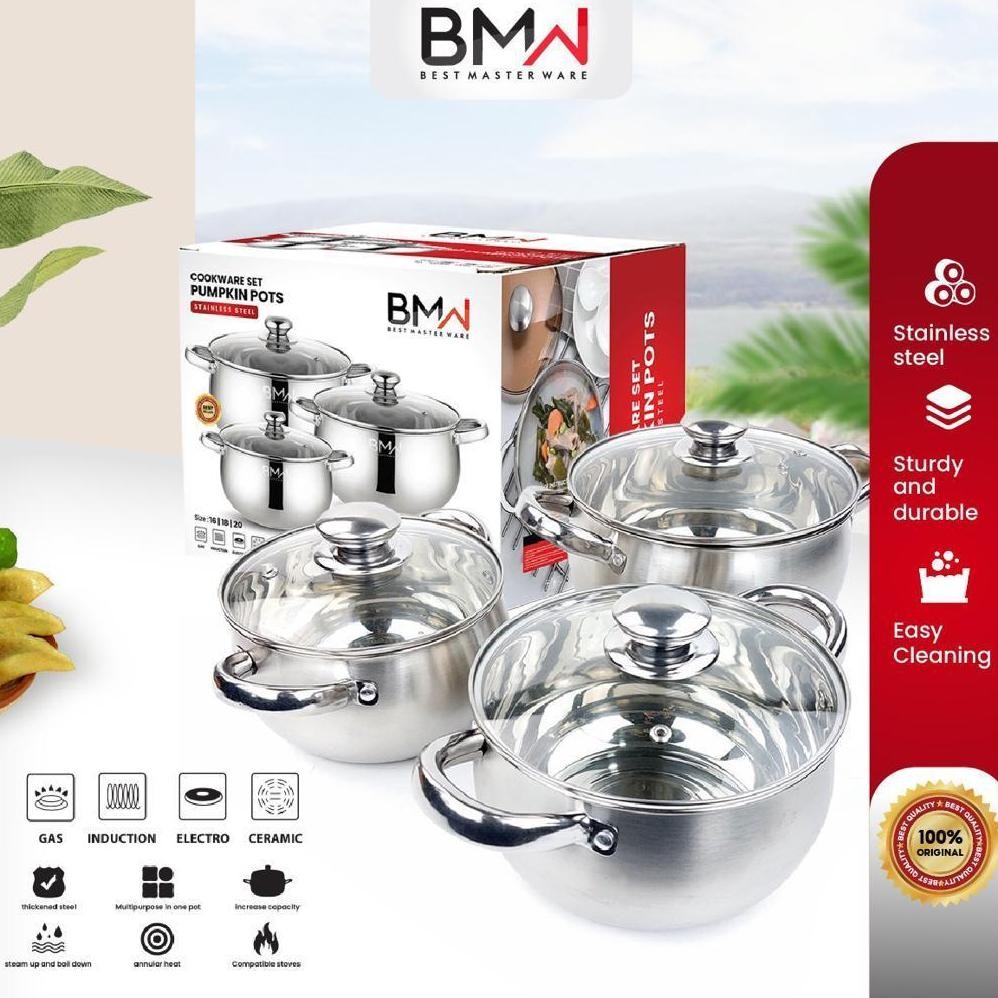 Ready Bmw Set Tiga-Dalam-Satu Panci Labu Stainless Steel Asli 16Cm/18Cm/20Cm Panci Labu Sup, Panci M