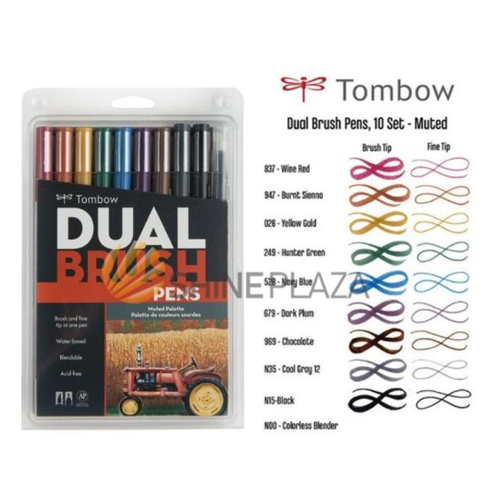 

TOMBOW DUAL BRUSH PEN SET 10 ART MARKER MUTED PALETTE COLORS ORIGINAL DAN TERPERCAYA