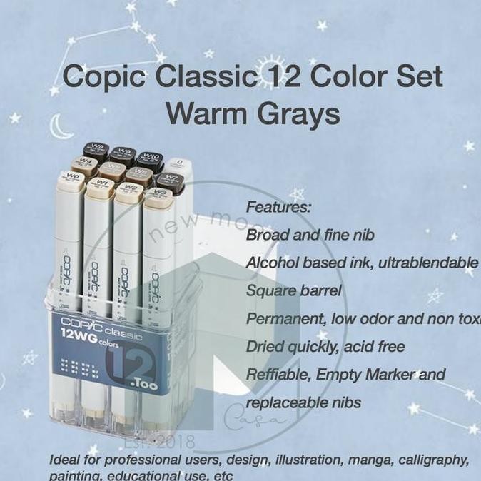 

COPIC MARKER SET 12 GRAY TG NG WG CG CLASSIC GRAYS SPIDOL ARSITEKTUR ORIGINAL DAN TERPERCAYA