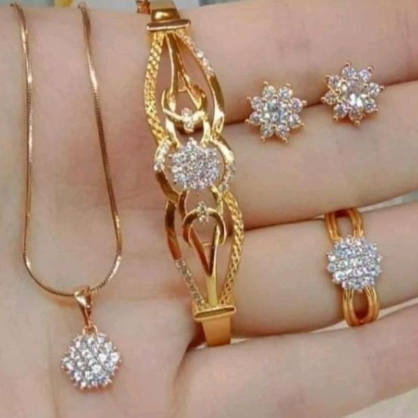 Asli Perhiasan Titanium 1 Set Anting Gelang Cincin Tidak Luntur Bonus Ongkir