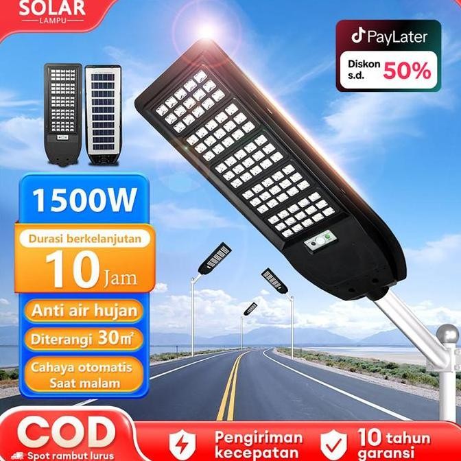 SALE LAMPU JALAN TENAGA SURYA 1500W OUTDOOR WATERPROOF + SENSOR + TIMER - LAMPU TAMAN SOLAR PANEL SU