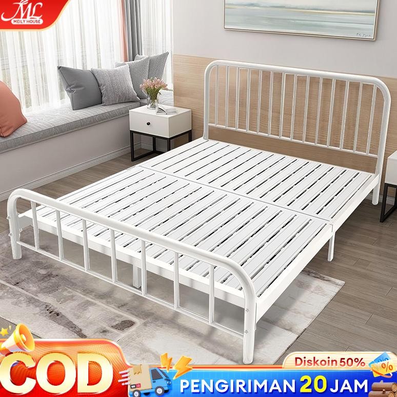 Tempat Tidur Besi 180cm Tempat Tidur Berkualitas Hitam&Putih  Tempat Tidur Ranjang Besi Minimalis Ra