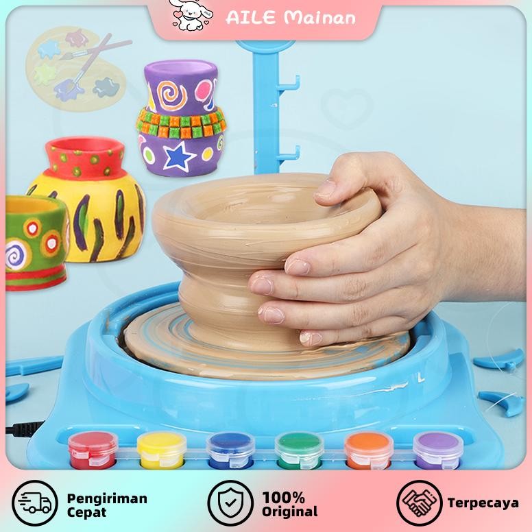 ''Terlaris" Mainan Roda Tembikar Mini Anak-Anak Studio Seniman Aktivitas Kerajinan Mesin Keramik Den