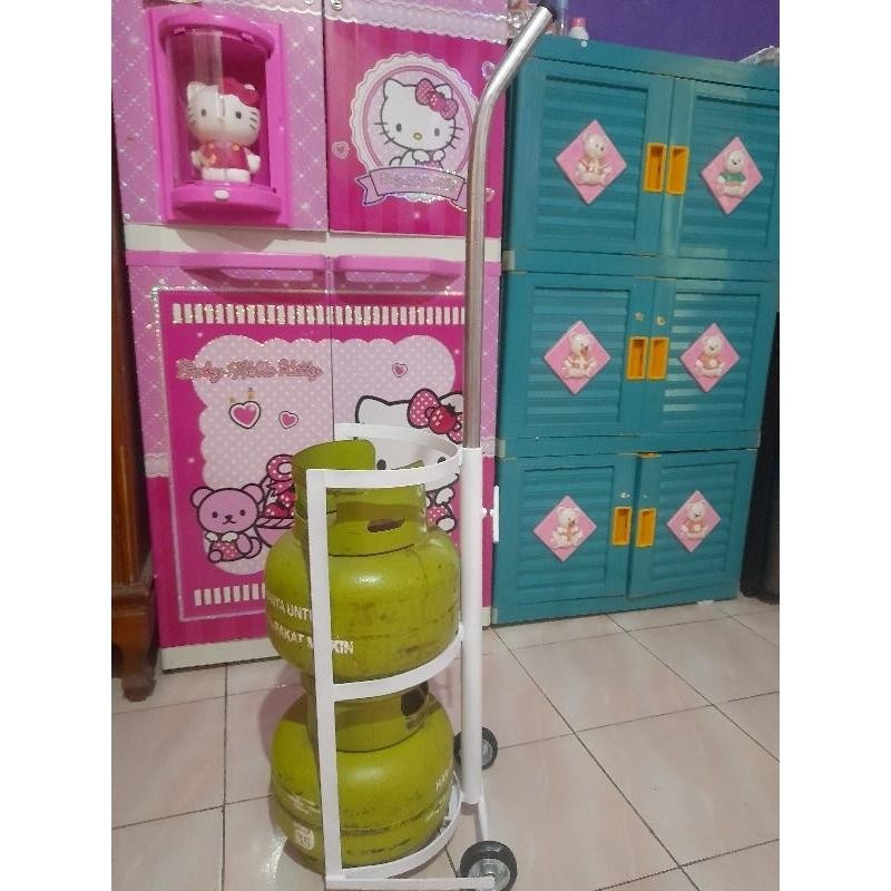 Trolly Tanpa D Angkat Troli Praktis Tabung Gas3Kg+Gas Troly 4Susun/Rak Gas 3Kg/Wheel/Troli Roda Besi