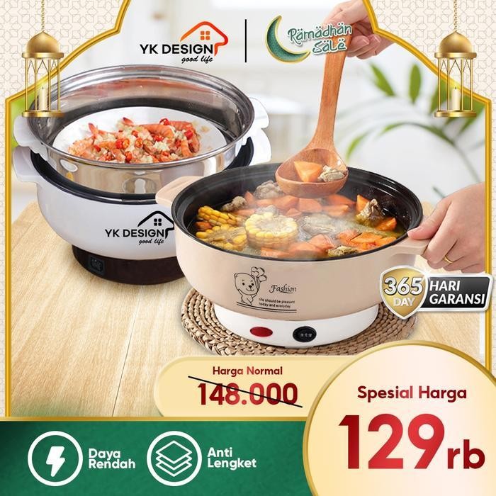 Yk Design Panci Elektrik Teflon Serbaguna / Panci Listrik Multifungsi Free Kukusan Stainless  Yk-803