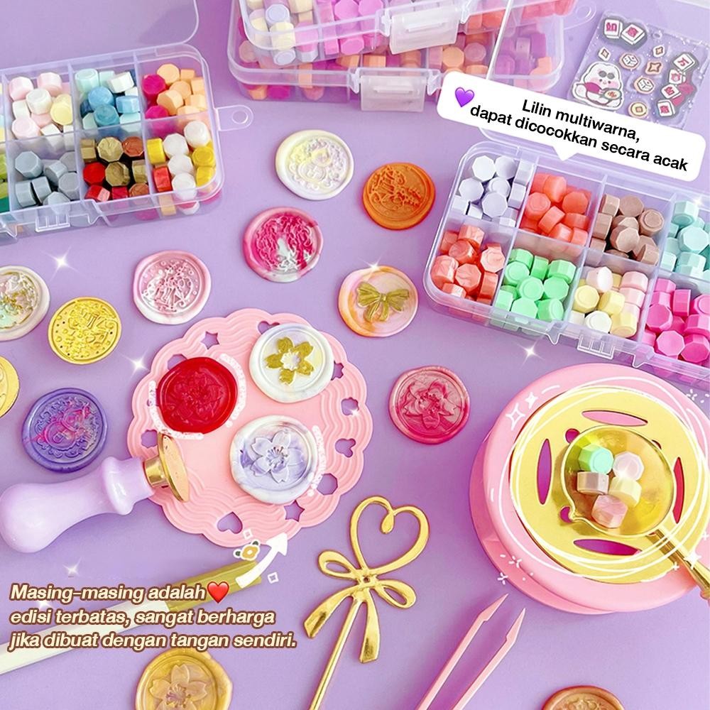 

Tatajoy Guka Set Diy 3-In-1 Jelly Wax Fire Paint Sealing Wax Set Gantungan Kunci Akrilik Set Diy Guka Stiker Set Wax Seal Stamp Set Kit Sealing Wax Storage Box Seal Furnace Craft Supplies