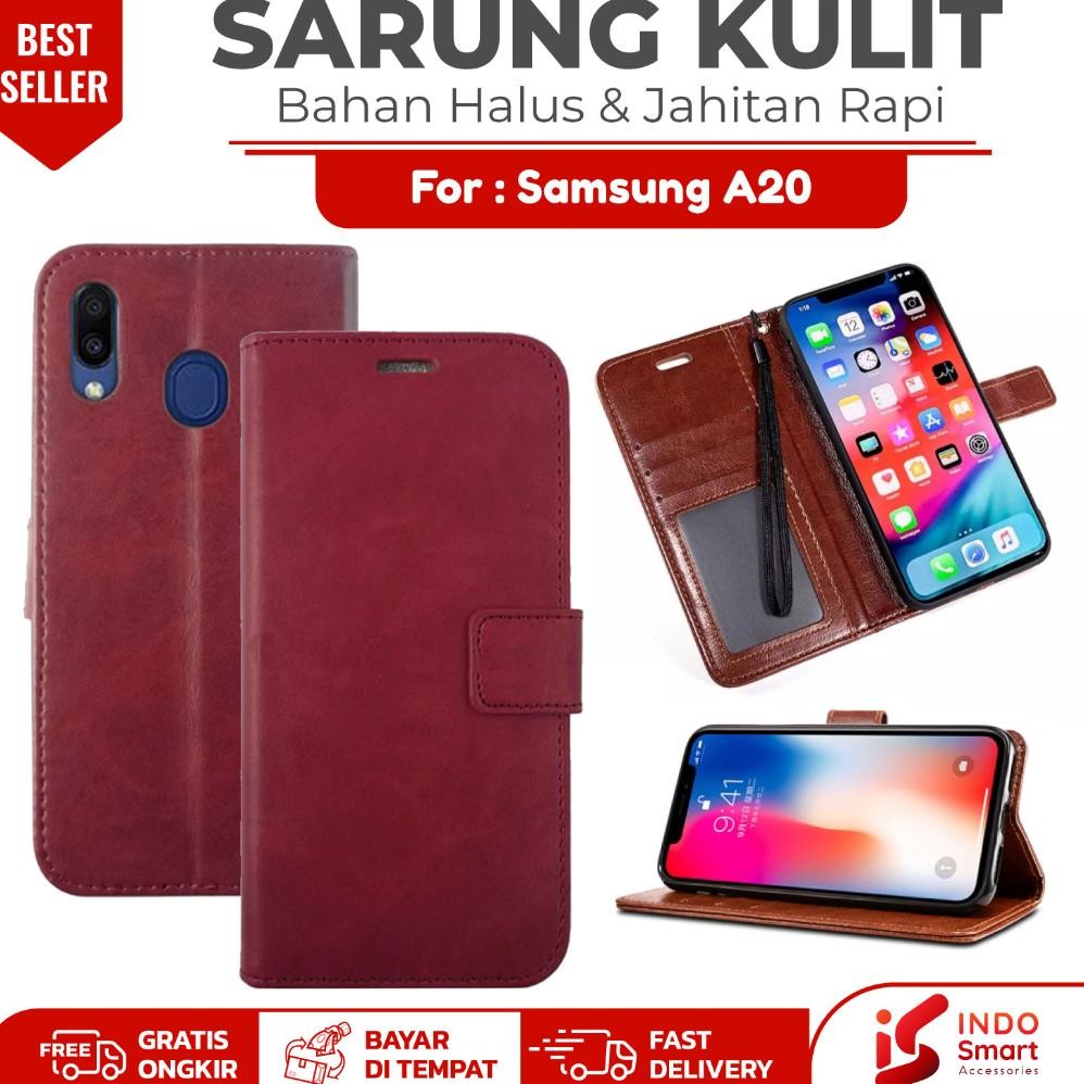 Samsung A20 / Case Samsung A20 A 20 / Leather Wallet Case Dompet Sarung Kulit Hp