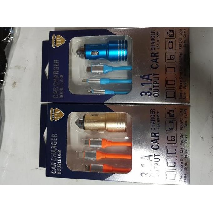 Usb Car Charger Hp Lighter/Casan Charging Handphone Mobil kabel 3in1 Terlaris