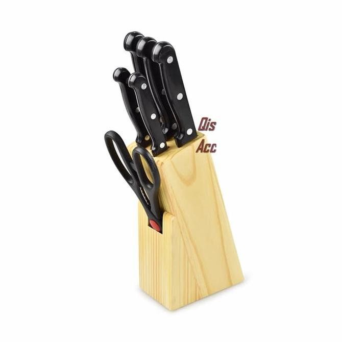 KRIS Chef 6 In 1 Knife Block Set Pisau Da Stainless 7 Pcs - Hitam