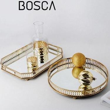 Nampan Kaca Lingkaran Luxury Gold / Nampan Mewah Bahan Kaca