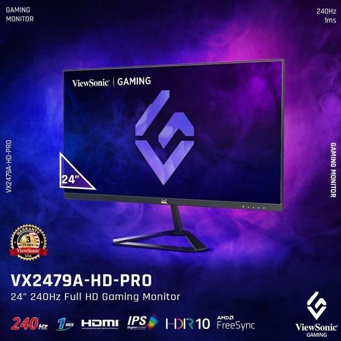 TERMURAH - Monitor Gaming 240HZ LED Viewsonic VX2479A-HD-PRO 24" SuperClear IPS 1080p FHD 240Hz 1ms