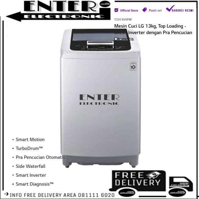 TERBARU - LG T2313VSPM - MESIN CUCI 1 TABUNG LG SMART INVERTER 13 KG T2313 VSPM