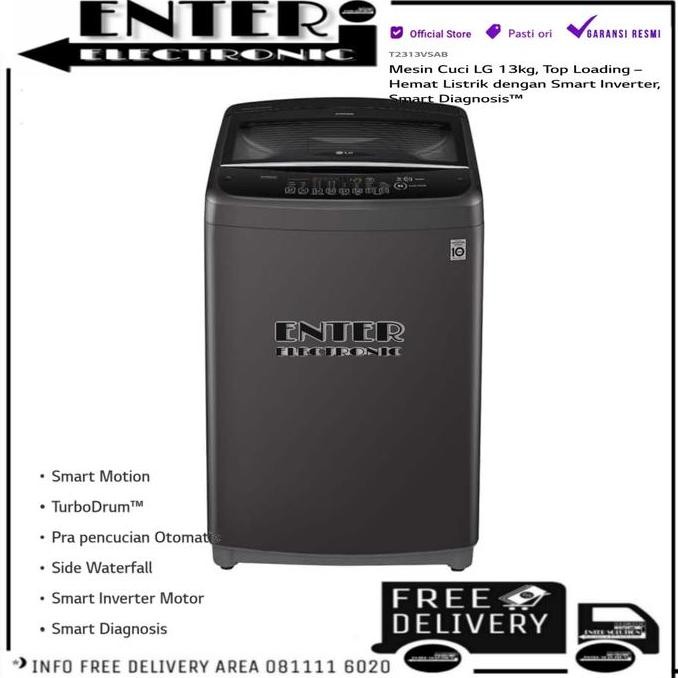 TERBARU - LG T2313VSAB - MESIN CUCI 1 TABUNG LG SMART INVERTER 13 KG T2313 VSAB
