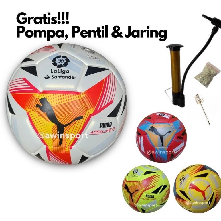 Bola Sepak Size 4/5 & Futsal PUMA LALIGA Bahan Pu Semi Kulit Jahit Mesin Kualitas Premium (Free Pent