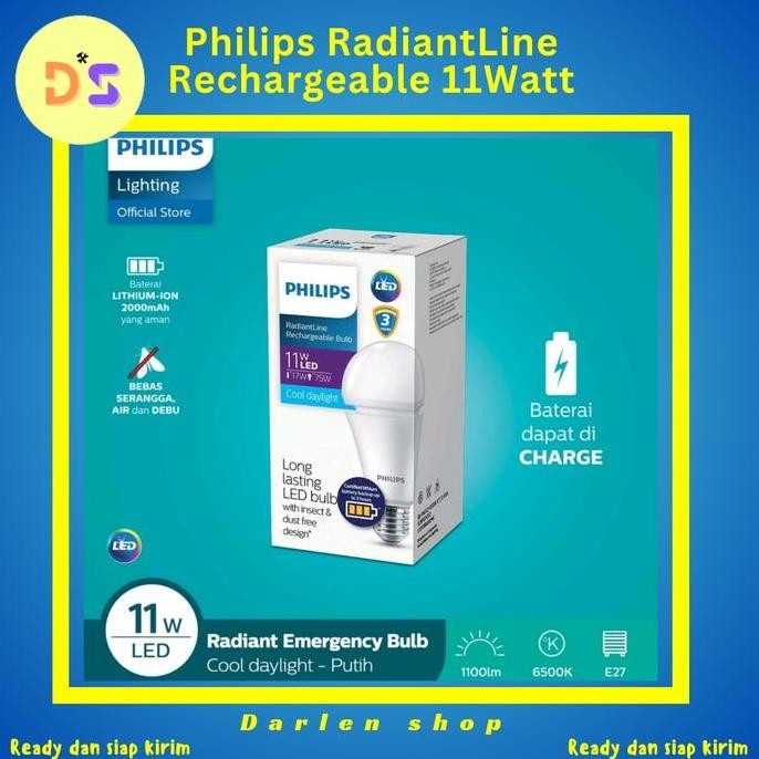 Philips Led Rechargeable 11Watt 6500K Putih 11W 11 Watt Emergency Bulb