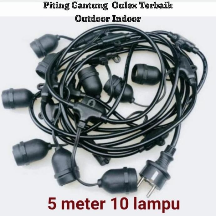 Fiting Lampu Gantung Oulex 5 Meter 10 Lampu / Waterproof / Anti Air