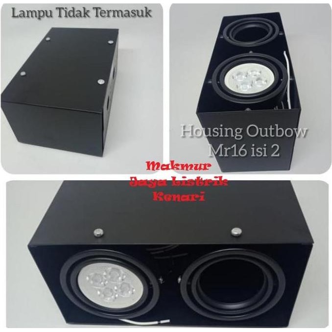 Rumah Lampu Downlight Outbow Fitting Mr16 Kotak Double - Body-Hitam