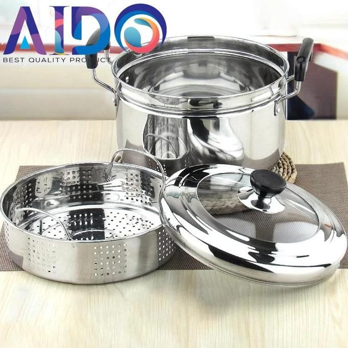 Panci Steamer Stainless Tebal 30CM | Panci Serbaguna Panci Steamer Stainless Tebal multifungsi 9132 