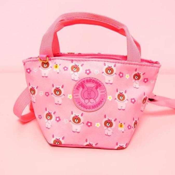 [original] line friends bag jungle dino piggy brown sling bag [terlaris] [terbaik]