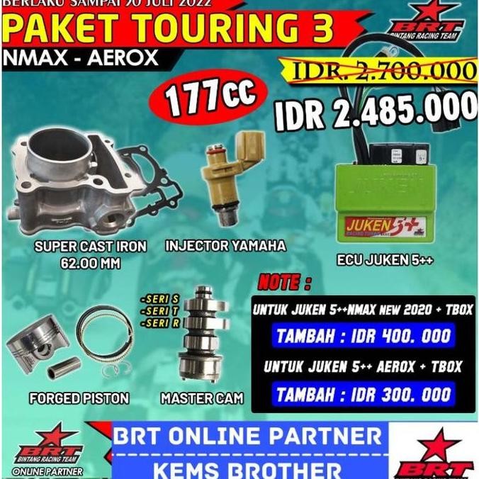 PAKET BRT NMAX AEROX BLOK PISTON 62 INJEKTOR ECU DAN MASTERCAM TOURING 3