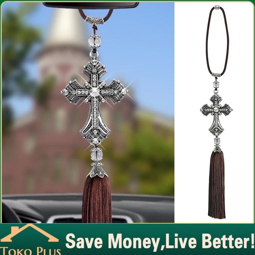Gantungan Salib Mobil Kristen Car Pendant Christ Cross Hanger Silver Car Crystal Cross Pendant Gantu