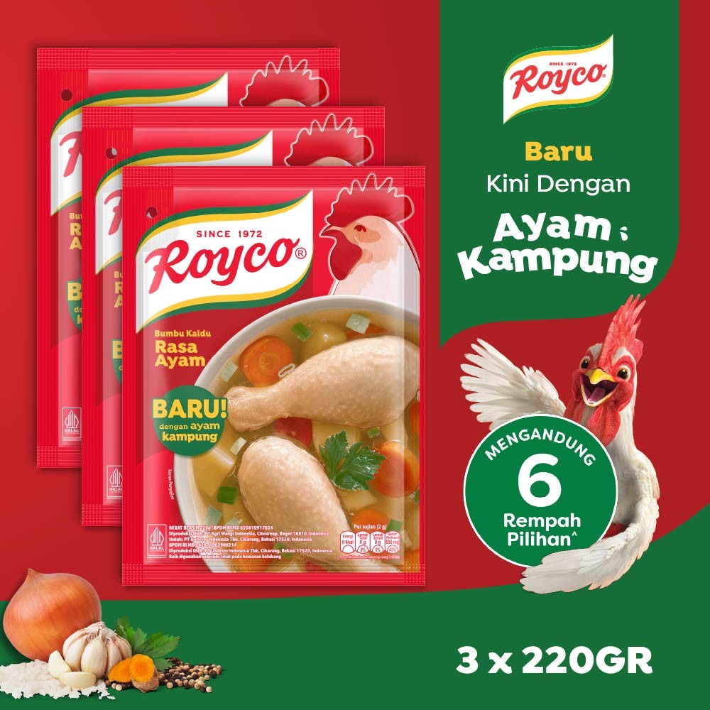 

Royco BUMBU KALDU Penyedap Makanan Penyedap Rasa AYAM Beryodium 220G x3