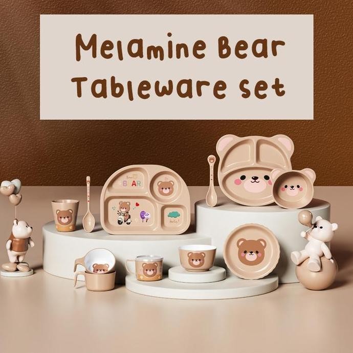 ELCO Premium Melamine Bear kids tableware set plate bowl cup spoon / alat makan anak premium melamin
