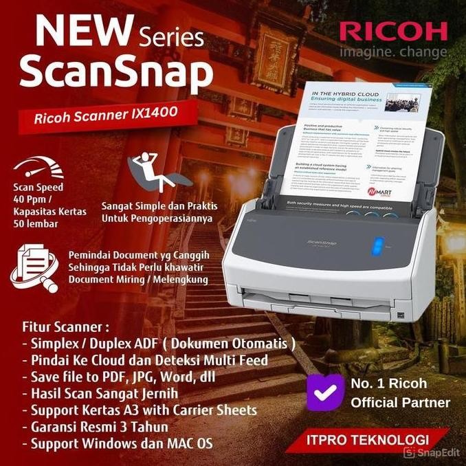 FUJITSU SCANNER SCANSNAP IX1400 ADF, DUPLEX ORIGINAL DAN TERPERCAYA