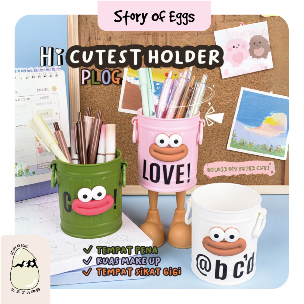 

Tempat Pensil Bucket Pen Holder Ember Retro Desk Organizer Tong Plastik Tempat Pen Alat Tulis